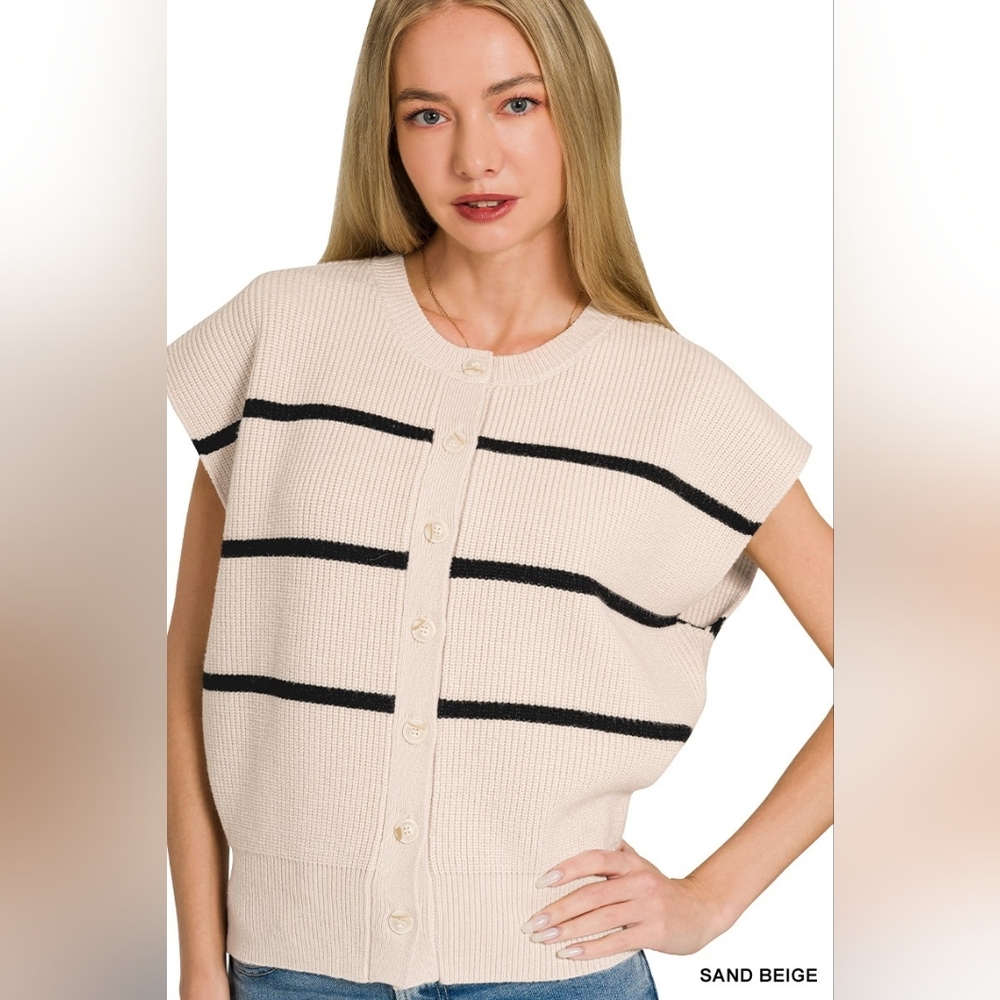 Zenana Striped Viscose Sweater Vest - Picture 6 of 10